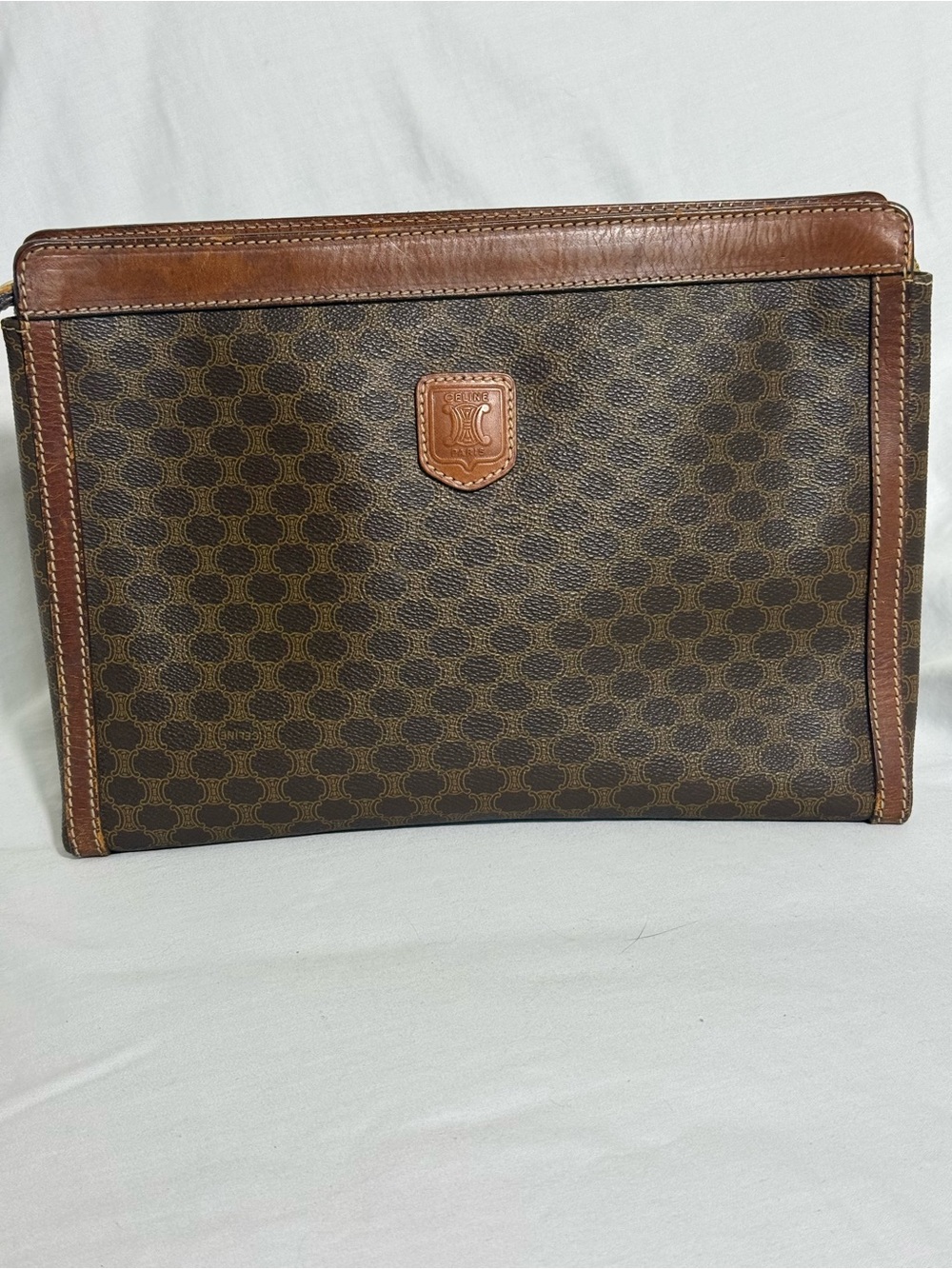 Celine Macadam Clutch Bag Vintage Brown PVC Leather Large Pouch - Picture 2 of 15
